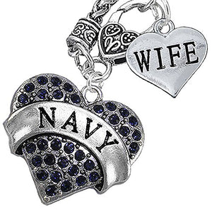 Navy Wife Blue Crystal Heart Necklace, Will NOT Irritate Anyone with Sensitive Skin. Safe