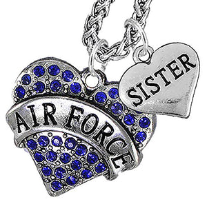 Air Force "Sister" Heart Necklace, Will NOT Irritate Anyone with Sensitive Skin. Safe - Nickel Free