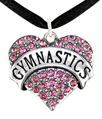 Genuine Crystal Pink Gymnastic Heart Necklace, Adjustable, Nickel, Lead & Cadmium Free