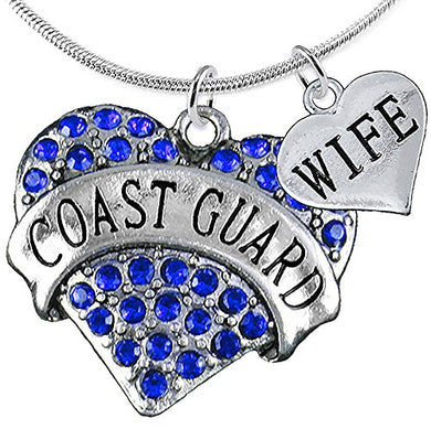 Coast Guard Wife Heart Necklace, Adjustable, Will NOT Irritate Anyone with Sensitive Skin. Safe