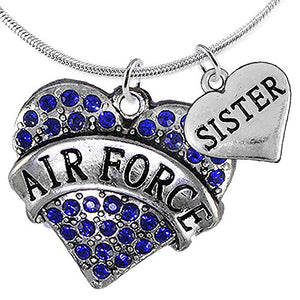 Air Force "Sister" Heart Necklace, Adjustable, Will NOT Irritate Anyone with Sensitive Skin.