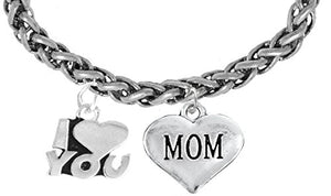 I Love You Mom Wheat Chain Bracelet, Hypoallergenic, Safe - Nickel & Lead Free