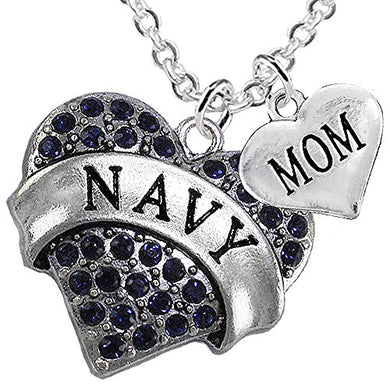 Navy Mom Blue Crystal Heart Necklace, Will NOT Irritate Anyone with Sensitive Skin. Nickel Free