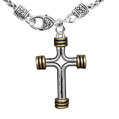 Two Tone Matte Gold and Pewter Cross Necklace Hypoallergenic, Safe - Nickel, Lead, & Cadmium Free