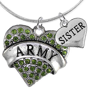 Army "Sister" Heart Necklace, Adjustable, Will NOT Irritate Anyone with Sensitive Skin. Nickel Free