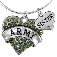 Army "Sister" Heart Necklace, Adjustable, Will NOT Irritate Anyone with Sensitive Skin. Nickel Free