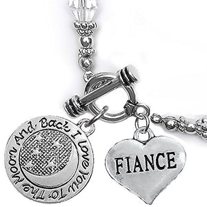 Fiancé "I Love You to The Moon & Back" Clear Crystal Charm Bracelet, Safe, Nickel Free.