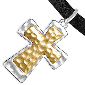 Cross Christian Two-Tone Charms on Bracelet Adjustable, Safe - Nickel, Lead & Cadmium Free