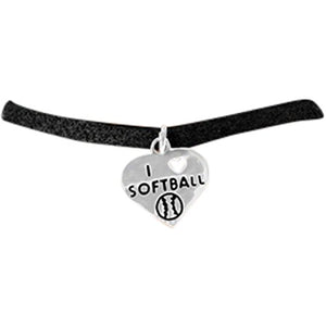 Girls Softball I Love Softball" Cut Out Heart in Charm, Adjustable, Hypoallergenic Bracelet