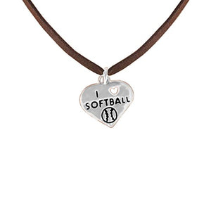 I Love Softball Cutout Heart in Heart Hypoallergenic Adjustable Necklace Nickel & Lead Free