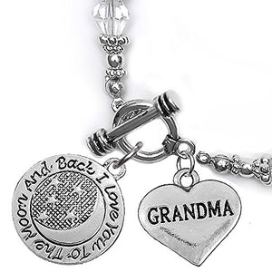 Grandma, I Love You to The Moon & Back Clear Crystal Charm Bracelet, Safe, Nickel Free.