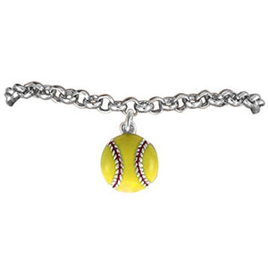 Girls Softball "Red Stitching" Yellow Softball Charm, Adjustable, Hypoallergenic Bracelet