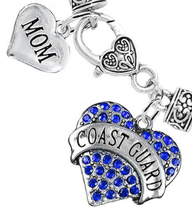 Coast Guard "Mom" Heart Bracelet, Will NOT Irritate Anyone with Sensitive Skin. Safe - Nickel Free