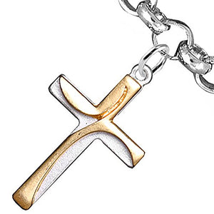 Two-Tone Matte Gold & Silver Contemporary Cross Bracelet Safe - Nickel & Lead Free