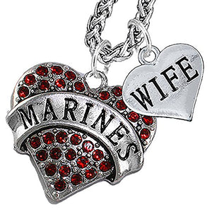 Marine Wife Heart Necklace, Will NOT Irritate Anyone with Sensitive Skin. Safe - Nickel & Lead Free