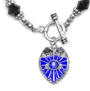 Perfect Gift, Policeman Badge Black Crystal Bracelet Hypoallergenic Safe - Nickel & Lead Free,