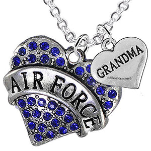 Air Force Grandma Heart Necklace, Adjustable, Will NOT Irritate Anyone with Sensitive Skin.