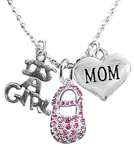 Mom, "It’s A Girl", Adjustable Necklace, Hypoallergenic, Safe - Nickel & Lead Free