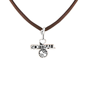 I Heart (Love) Softball Hypoallergenic Adjustable Necklace Nickel, Lead, and Cadmium Free
