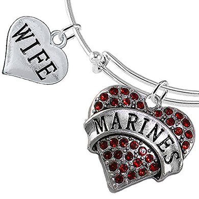 Marine Wife Heart Bracelet, Adjustable, Will NOT Irritate Anyone with Sensitive Skin. Nickel Free
