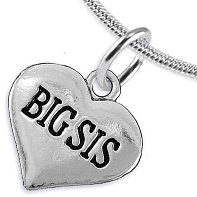 Big Sis Heart Charm Necklace ©2016 Hypoallergenic, Adjustable, Safe, Nickel, Lead & Cadmium Free!