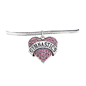Gymnastic Genuine Pink Crystal Heart Charm Bracelet Safe - Nickel & Lead Free!