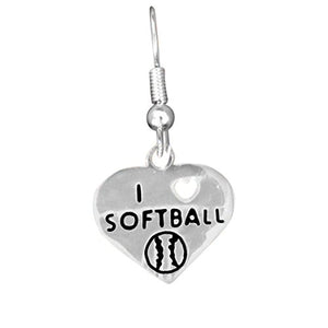 I Love Softball Heart Charm Fishhook Earrings ©2009 Safe - Nickel & Lead Free!