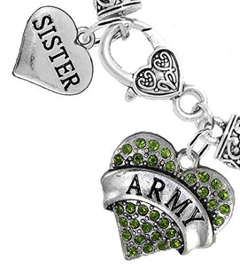 Army "Sister" Heart Bracelet, Will NOT Irritate Anyone with Sensitive Skin Safe - Nickel & Lead Free