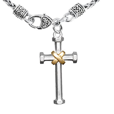 Two-Tone Matte Gold & Silver Christian Cross Necklace Safe - Nickel & Lead Free