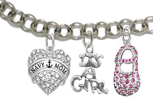 Navy "Mom", "It’s A Girl", Adjustable Bracelet, Hypoallergenic, Safe - Nickel & Lead Free