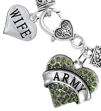 Army Wife Heart Bracelet, Will NOT Irritate Anyone with Sensitive Skin. Safe - Nickel & Lead Free