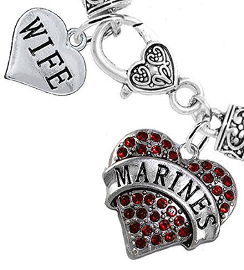 Marine Wife Heart Bracelet, Will NOT Irritate Anyone with Sensitive Skin. Safe - Nickel & Lead Free