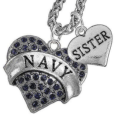 Navy Sister Blue Crystal Necklace Heart Necklace, Will NOT Irritate Anyone with Sensitive Skin. Safe