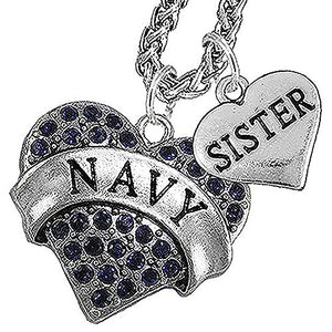 Navy Sister Blue Crystal Necklace Heart Necklace, Will NOT Irritate Anyone with Sensitive Skin. Safe