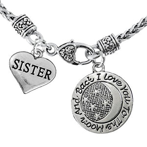 Sister & "I Love You to The Moon & Back" Necklace Safe - Nickel, Lead & Free