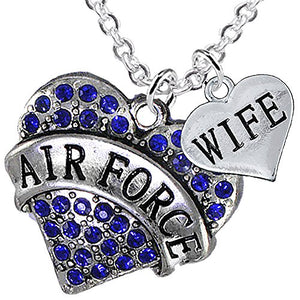 Air Force Wife Heart Necklace, Adjustable, Will NOT Irritate Anyone with Sensitive Skin. Nickel Free