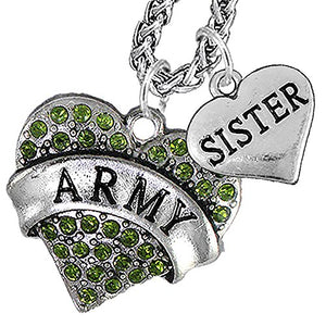 Army "Sister" Heart Necklace, Will NOT Irritate Anyone with Sensitive Skin Safe - Nickel & Lead Free