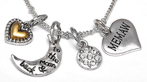 Memaw "I Love You to The Moon & Back", Adjustable Necklace Set, Will NOT Irritate Skin, Safe