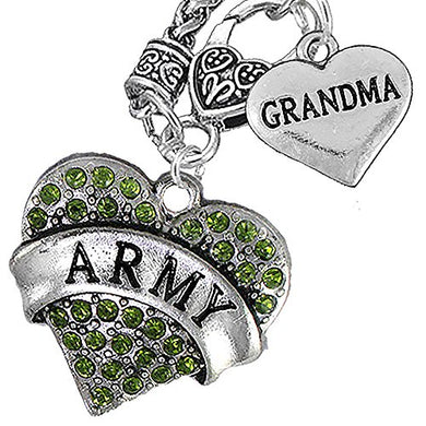 Army Grandma Heart Necklace, Will NOT Irritate Anyone with Sensitive Skin. Safe - Nickel & Lead Free