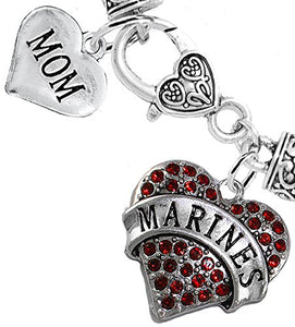 Marine "Mom" Heart Bracelet, Will NOT Irritate Anyone with Sensitive Skin. Safe - Nickel & Lead Free
