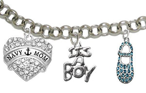 Navy "Mom", "It’s A Boy", Adjustable Bracelet, Hypoallergenic, Safe - Nickel & Lead Free