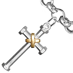 Two-Tone Matte Gold & Silver Christian Cross Bracelet Safe - Nickel & Lead Free