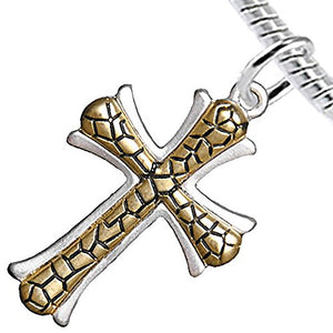 Two-Tone Matte Gold Ikarian Pattern & Silver Cross Bracelet Safe - Nickel & Lead Free