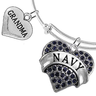 Navy Grandma Blue Crystal Heart Bracelet, Adjustable, Will NOT Irritate Anyone with Sensitive Skin.