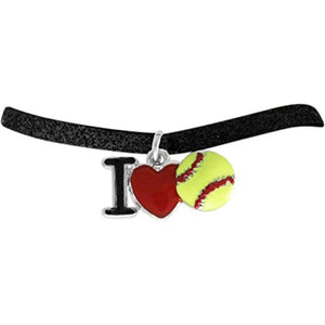 Girls "I Heart (Love) Softball" ©2011 "Red Stitching" Yellow Softball Charm, Adjustable, Bracelet