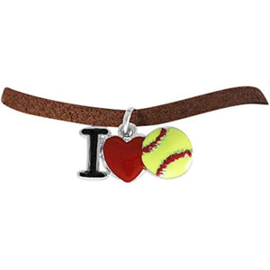 Girls "I Heart (Love)Softball" ©2011 "Red Stitching" Yellow Softball Charm, Adjustable, Bracelet