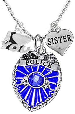 Policeman's Sister Necklace W I Love You Charm, Hypoallergenic, Safe - Nickel & Lead Free