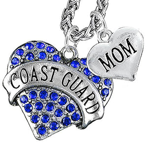 Coast Guard "Mom" Heart Necklace, Will NOT Irritate Anyone with Sensitive Skin. Safe - Nickel Free