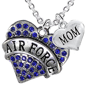 Air Force "Mom" Heart Necklace, Adjustable, Will NOT Irritate Anyone with Sensitive Skin. Safe