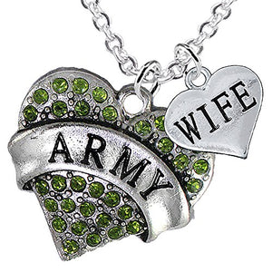 Army Wife Heart Necklace, Adjustable, Will NOT Irritate Anyone with Sensitive Skin. Nickel Free